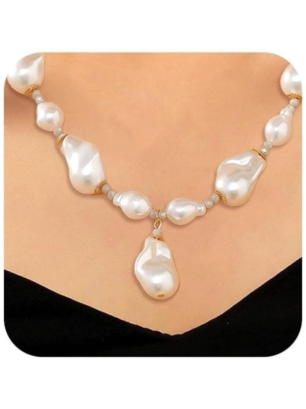 KummerSaprk Pearl Choker Necklace for Women, Layered Black Beaded Jewelry Gift